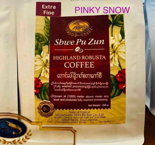 ‌ရွှေပုစွန် တောင်ပေါ်ရိုဘတ်စတာကော်ဖီ (Extra Fine)