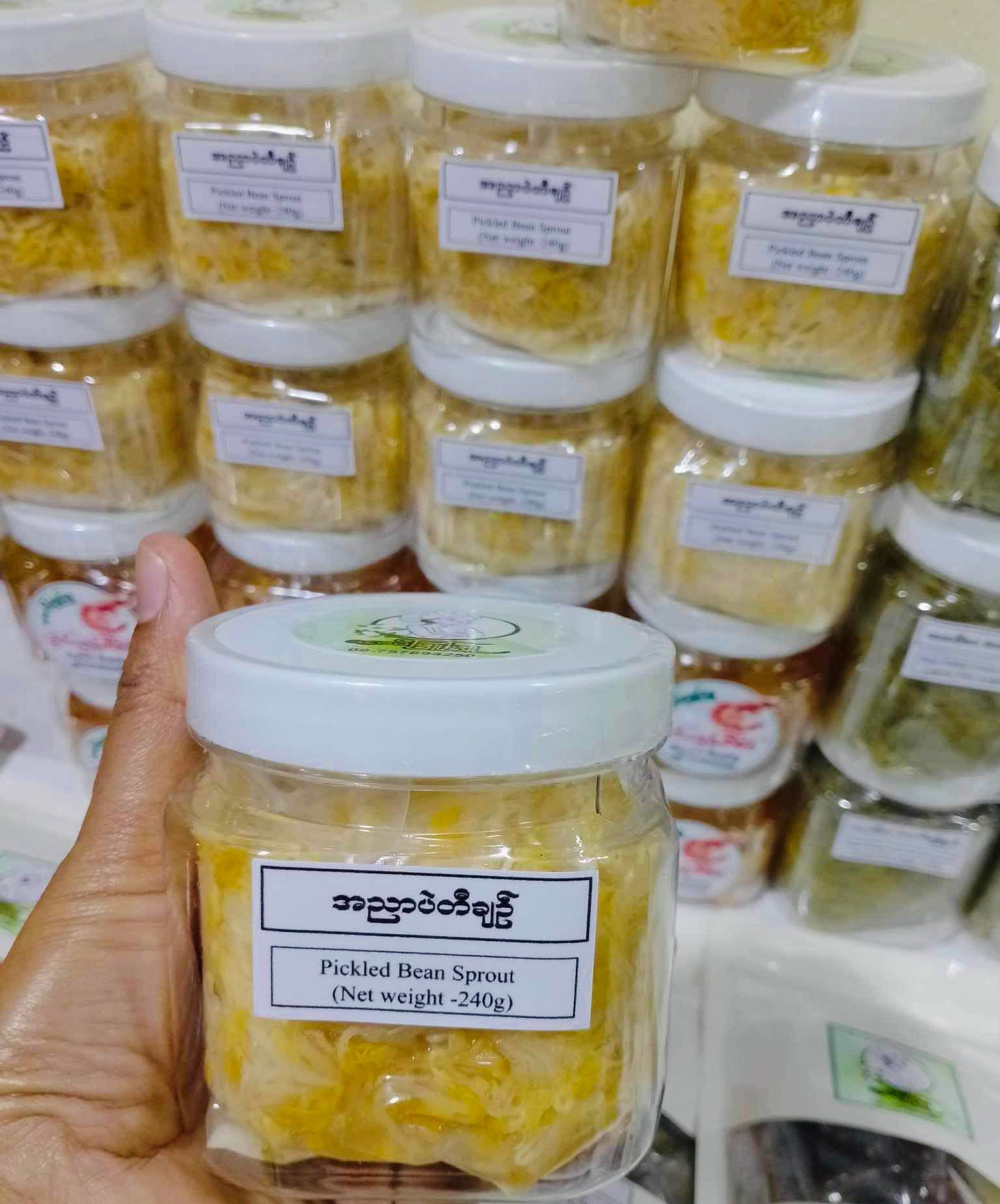 ဇလပ်ဖြူဖြူ အ ညာပဲတီချဥ် ( Pickled Bean Sprout )