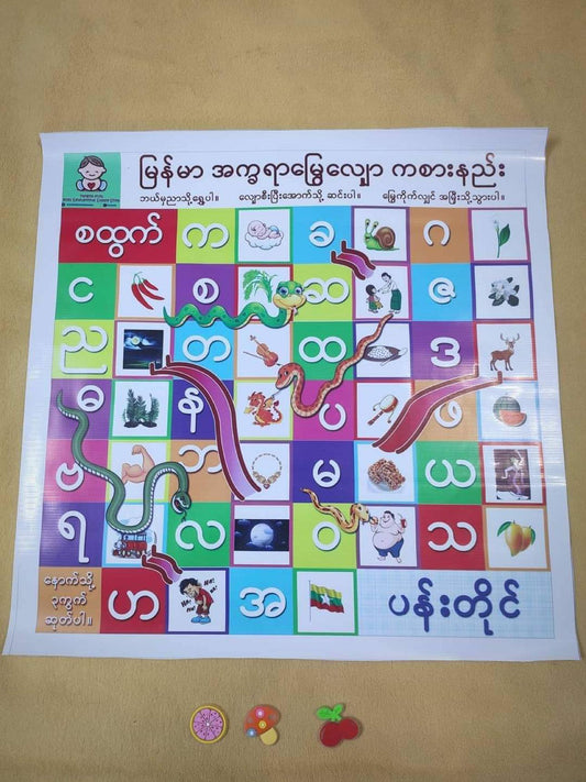 မြန်မာအက္ခရာ မြွေ‌လျှော ကစားနည်း